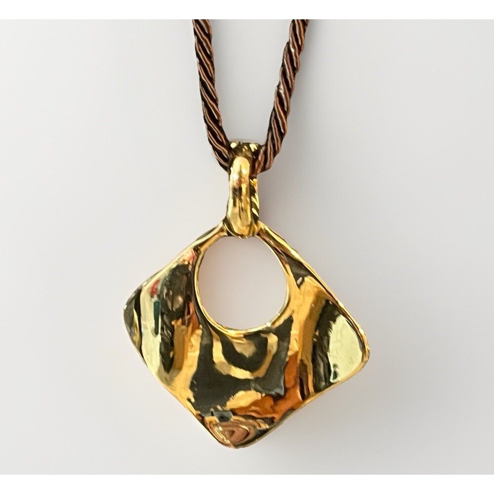 Gold Tone Good As Gold Pendant Necklace Brown Rope Convertible Premier Designs